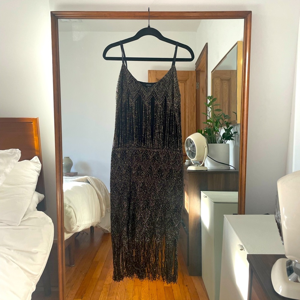 Guess 1920s Knit Gold Flapper Dress